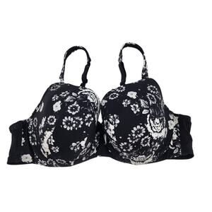 Cacique Black Floral Lightly Lined Cooling French Full Coverage Bra Size 44C